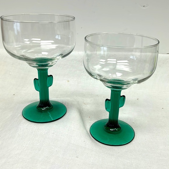Libbey Dining Vintage Libbey Set Of 2 Green Cactus Shaped Stem